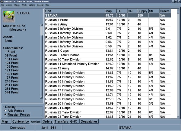 Screenshot of unit information